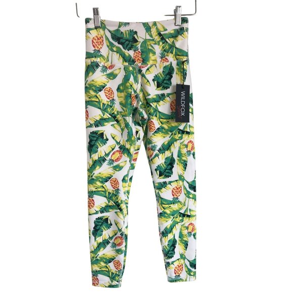 Wildfox Palm & Pineapple Print Leggings Soft Stretchy With Wide Band - Picture 2 of 8